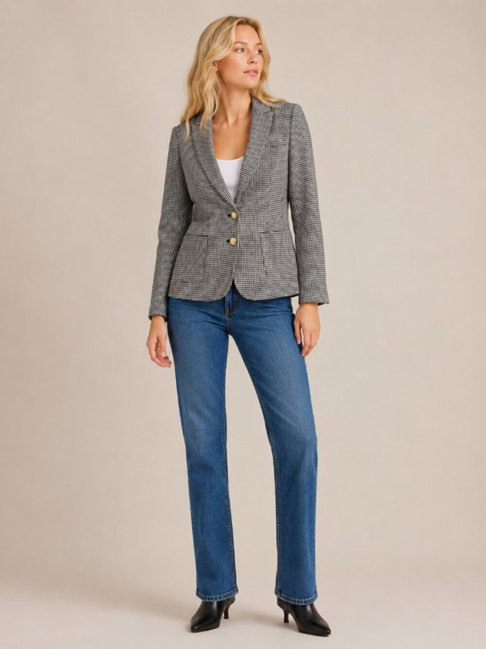 Banana Republic Houndstooth Two-Button Blazer Black White 8 #A3210